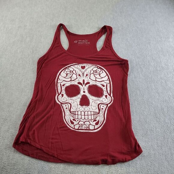 Black Matter Tank Top Womens Large Red Skull Skeleton Goth Sleeveless Scoop Neck - Picture 1 of 6